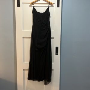 Ellie Tahari black long evening dress with side embroidery and left leg slit